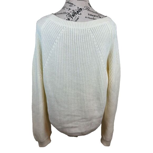 Sundance White Cable Knit Cotton Side Lace Detail Crew Neck Sweater Size Large - Picture 4 of 8